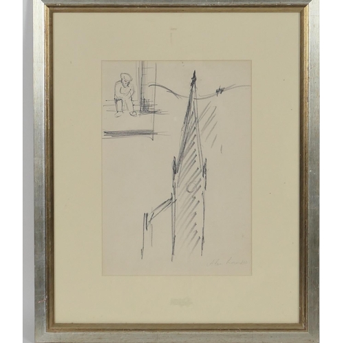 521 - Alan Lowndes (1921-1978), Church spire, pen and ink, signed in pencil, 33cm x 23cm; also Alan Lownde... 