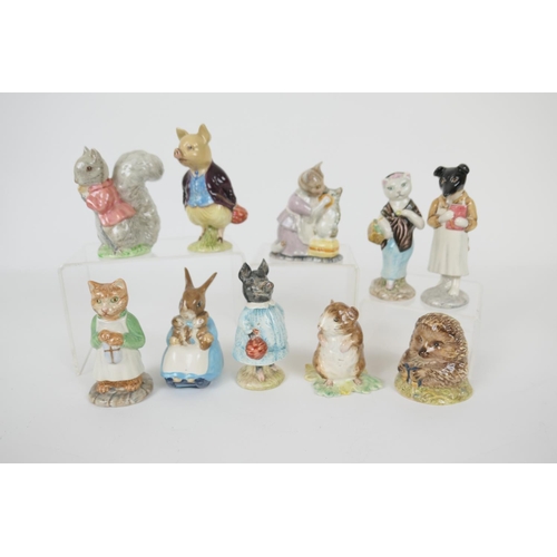 68 - Ten Beswick Beatrix Potter figures comprising: Pickles, brown line mark (BP-3B), 11.5cm; Pigling Bla... 