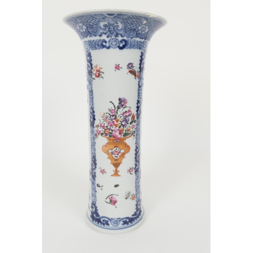 75 - Chinese famille rose sleeve vase, Qianlong (1736-95), decorated with foliate urns against blue and w... 