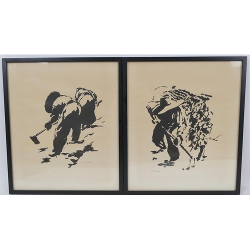 556 - Abram Games (1914-96), Four monochrome prints comprising a pair 'Peasants', 31.5cm x 27cm;  another ... 