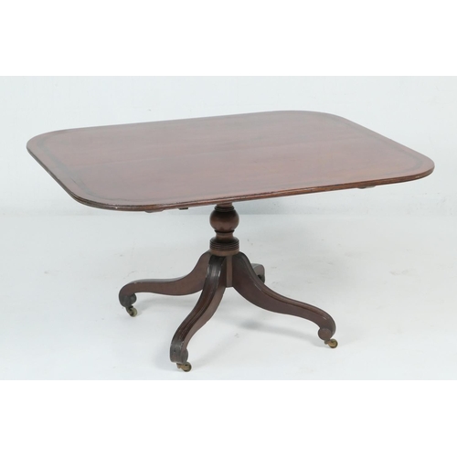 773 - Late Regency mahogany and rosewood banded breakfast table, circa 1825, rectangular top with rounded ... 