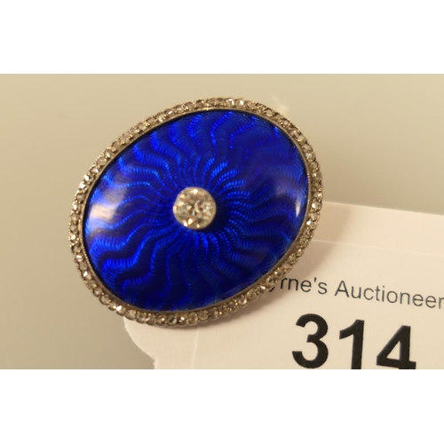 314 - Victorian diamond and blue enamel pendant brooch, centred with an old round cut diamond of approx. 0... 