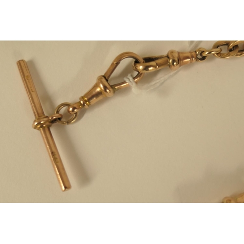 375 - 9ct gold bar and chain link double watch albert, with two T-bars and three spring clips, length 41cm... 