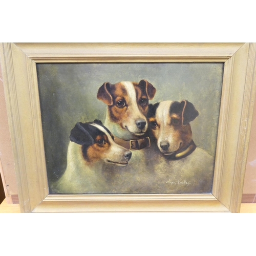 464 - Charles Dudley (late 19th Century), Pa, Ma and I, a study of Jack Russell terriers, signed oil on ca... 