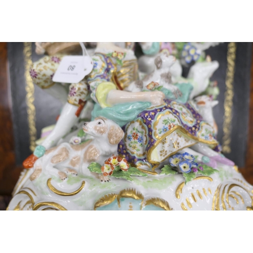 80 - German porcelain figure group 'The Lovers', decorated in colours heightened with gilt, height 34cm