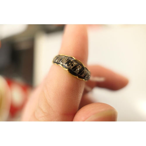 315 - Late Victorian gold enamelled and diamond chip 'souvenir' ring, size P, unmarked but testing as 18ct... 