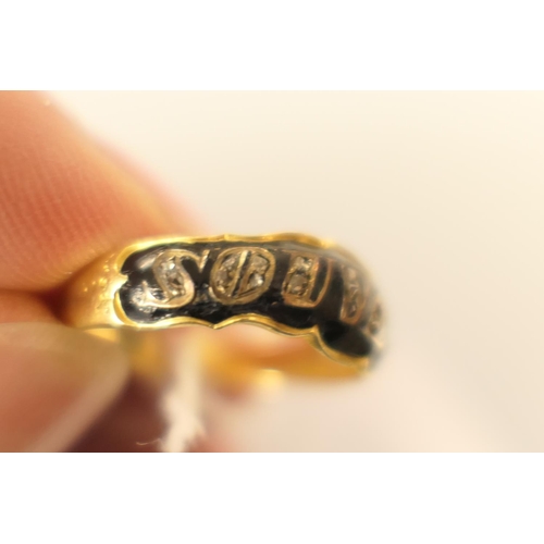 315 - Late Victorian gold enamelled and diamond chip 'souvenir' ring, size P, unmarked but testing as 18ct... 