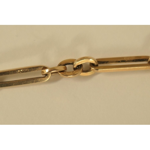 375 - 9ct gold bar and chain link double watch albert, with two T-bars and three spring clips, length 41cm... 