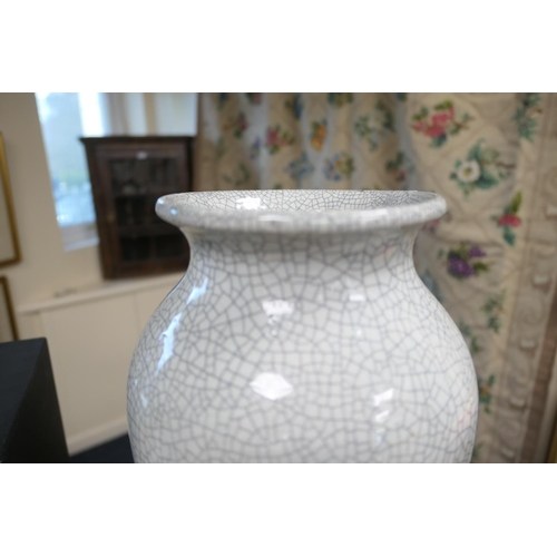 78 - Chinese Ge type large vase, shouldered form with everted rim, decorated in an all over crackle light... 