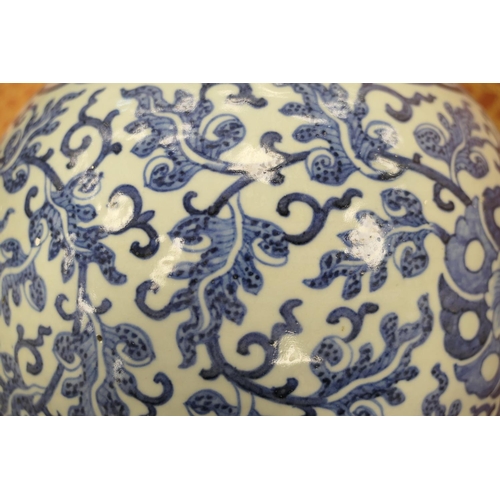 131 - Chinese large blue and white jar, in Ming style, 19th Century, decorated with stylised flowers and s... 