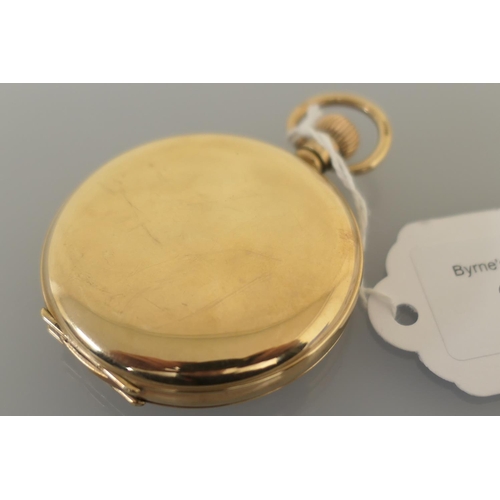 320 - George V 9ct gold hunter pocket watch, Birmingham 1929, white enamelled dial with Arabic numerals, s... 