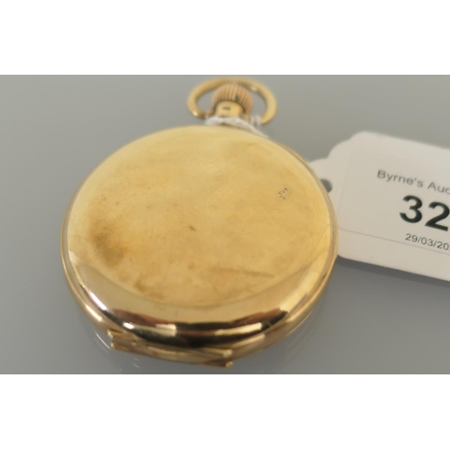 320 - George V 9ct gold hunter pocket watch, Birmingham 1929, white enamelled dial with Arabic numerals, s... 