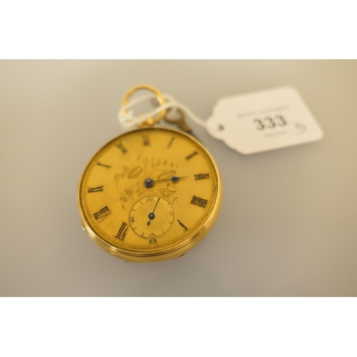 333 - Victorian 18ct gold open faced pocket watch, London 1851, the case foliate chased on the back cover,... 