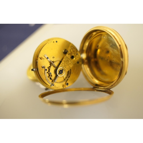 333 - Victorian 18ct gold open faced pocket watch, London 1851, the case foliate chased on the back cover,... 