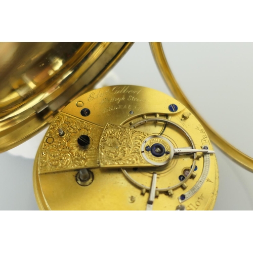 333 - Victorian 18ct gold open faced pocket watch, London 1851, the case foliate chased on the back cover,... 