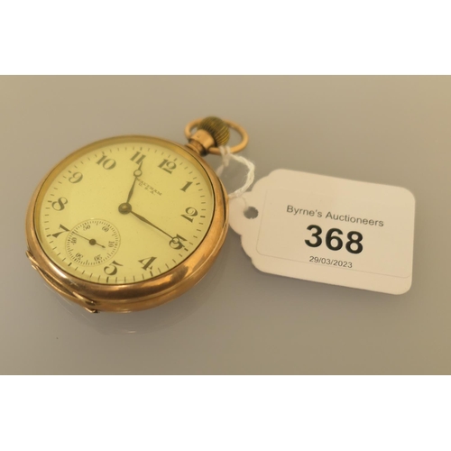 368 - Waltham 9ct gold open faced pocket watch, Chester 1922, the discoloured cream dial with Arabic numer... 