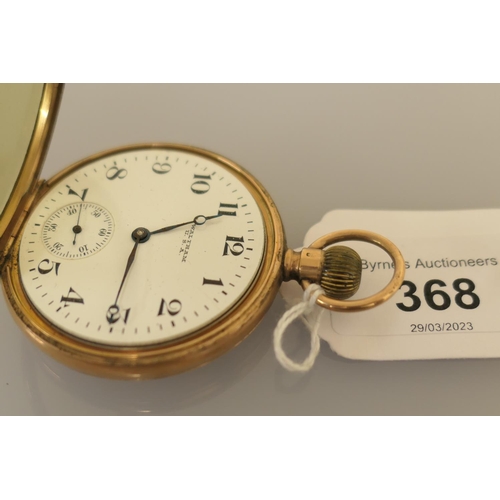 368 - Waltham 9ct gold open faced pocket watch, Chester 1922, the discoloured cream dial with Arabic numer... 