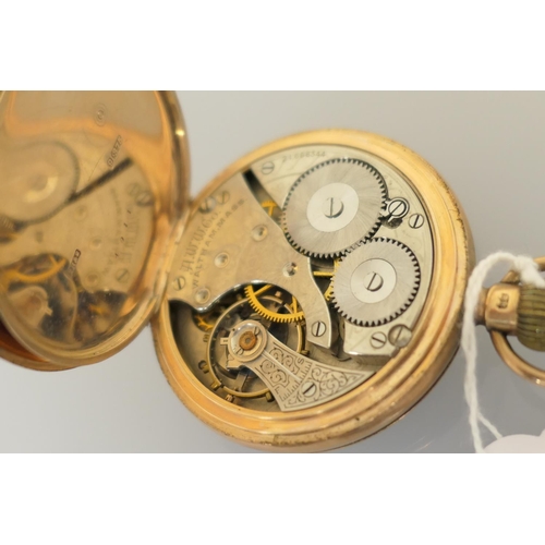 368 - Waltham 9ct gold open faced pocket watch, Chester 1922, the discoloured cream dial with Arabic numer... 