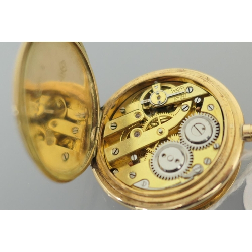 370 - Continental 14ct gold lady's fob watch, circa 1900-10, engine turned case, white dial with Arabic nu... 