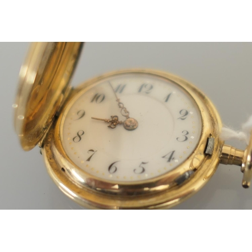 370 - Continental 14ct gold lady's fob watch, circa 1900-10, engine turned case, white dial with Arabic nu... 