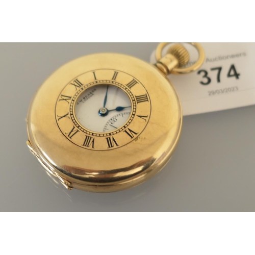 374 - 9ct gold half hunter pocket watch by J W Benson, London, hallmarked Birmingham 1930, the outer case ... 