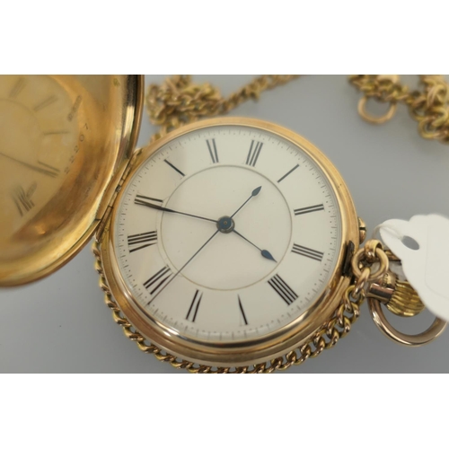 405 - George V 9ct gold hunter pocket watch, Chester 1925, plain case, white enamelled 42mm dial with cent... 