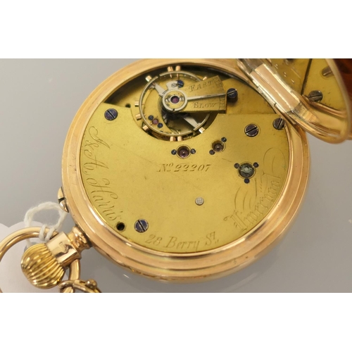 405 - George V 9ct gold hunter pocket watch, Chester 1925, plain case, white enamelled 42mm dial with cent... 