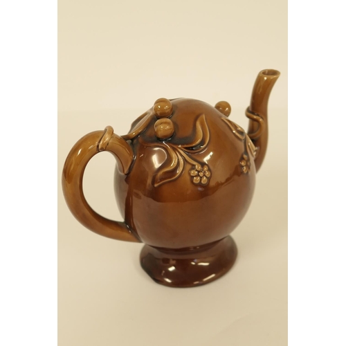 95 - Copeland and Garrett Cadogan teapot, peach form decorated in a streaked brown glaze, impressed mark,... 