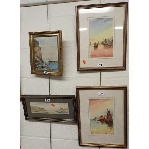 70 - A. Culwick, two harbour scene signed watercolours; also a further watercolour and a small oi paintin... 