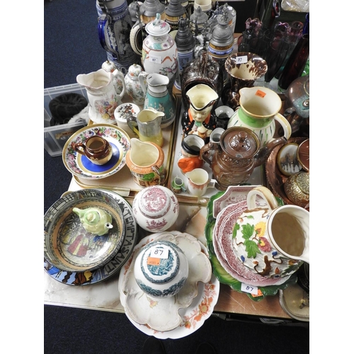 87 - Decorative ceramics including a Victorian salt glazed hunting ware coffee pot, Royal Doulton Series ... 