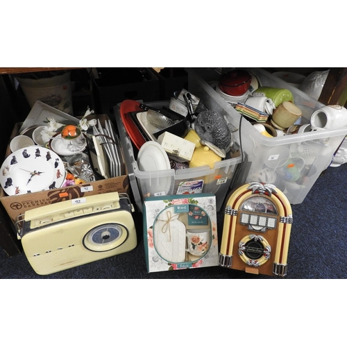 92 - Quantity of household ceramics, glassware and miscellany including vintage style Bush radio, jukebox... 