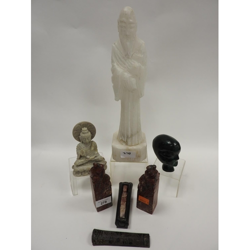 278 - Number of carved soapstone items including seated Buddha (6)