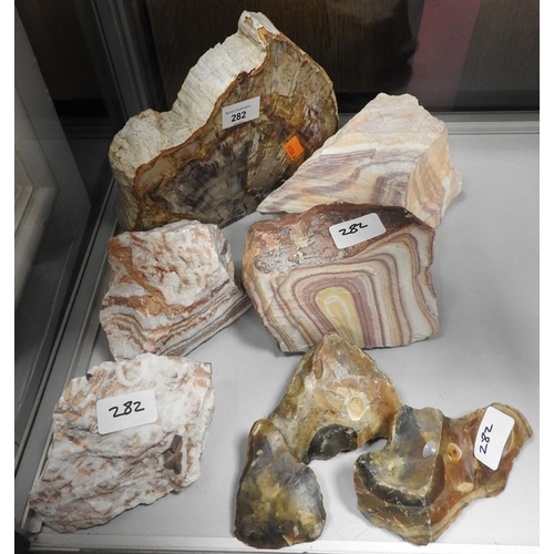 282 - Slice of petrified wood, flint samples and other geological samples