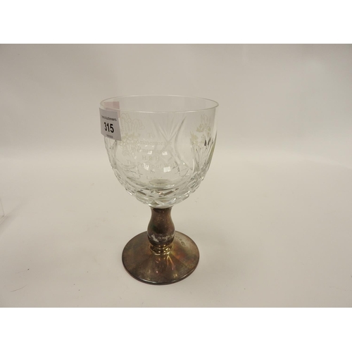 315 - King Charles and Lady Diana Spencer commemorative cut glass goblet with silver mount