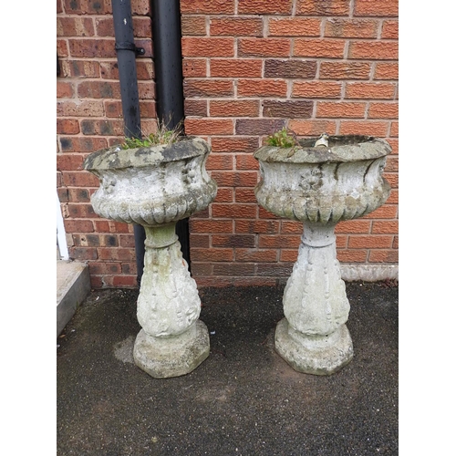 453 - Pair of reconstituted stone pedestal jardinieres