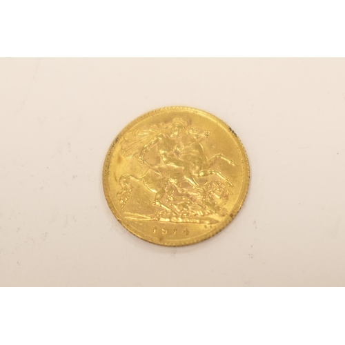 396 - George V half sovereign, 1914, weight 4g