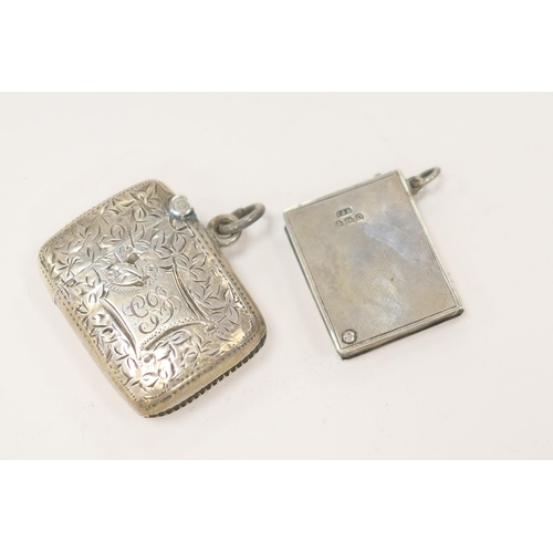 412 - George V silver stamp case, Birmingham 1913; also a late Victorian silver vesta case, Birmingham 190... 