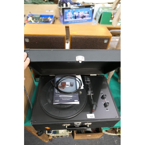 625 - Bauhn suitcase turntable with two wooden cased speakers