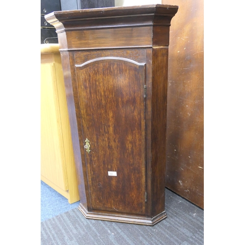 721 - Small oak and mahogany banded hanging corner cupboard