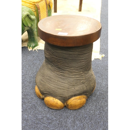 759 - Taxidermy, Asian elephant foot stool with turned mahogany top