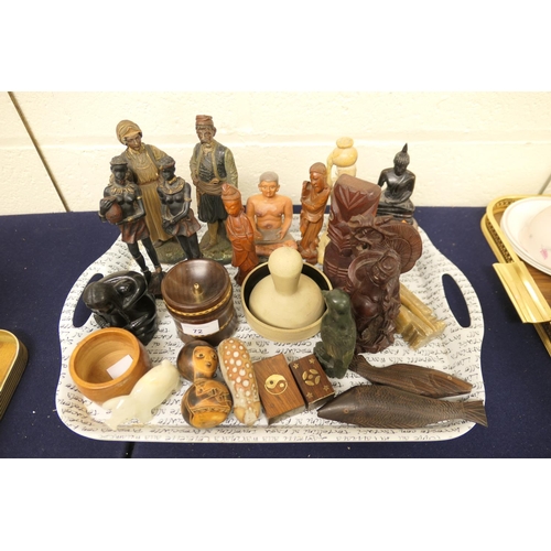 72 - Assorted decorative figures including a pair of Austrian painted terracotta figures, Buddhas etc.