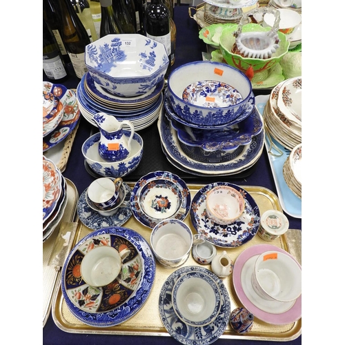 132 - Assortment of Victorian and later blue and white pottery including plates and bowls, also Victorian ... 