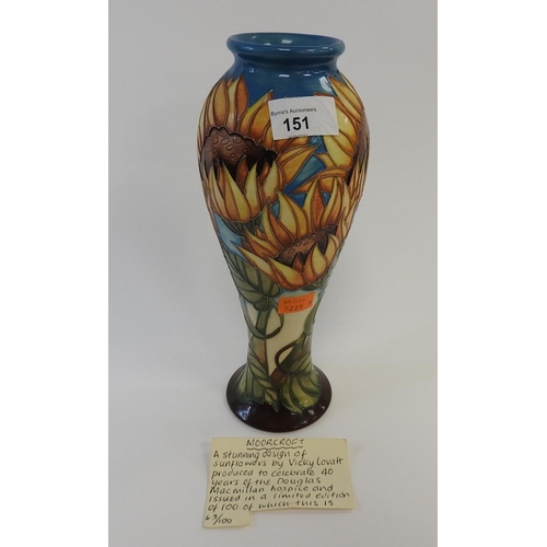 151 - Moorcroft Sunflowers vase, designed by Vicky Lovatt to celebrate 40 years of the Douglas Macmillan H... 