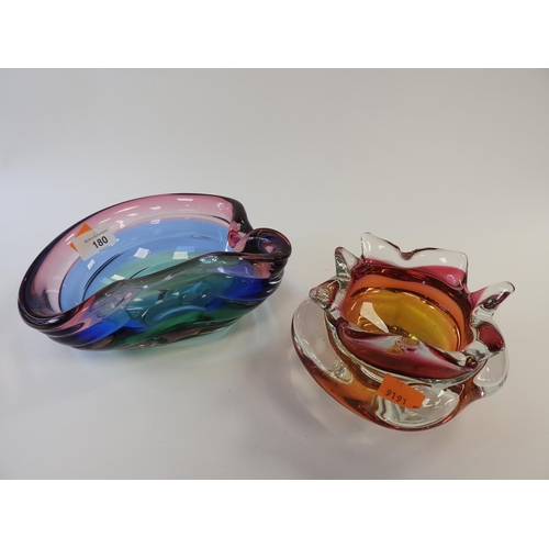 180 - Murano heavy coloured glass freeform bowl and one other (2)