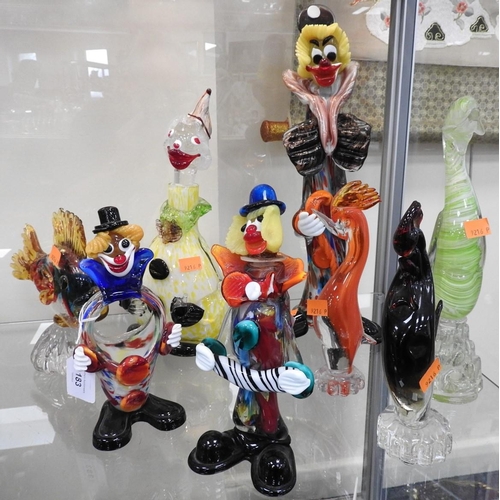 183 - Selection of Italian Murano and other glass figural ornaments including clowns (with damages) (8)