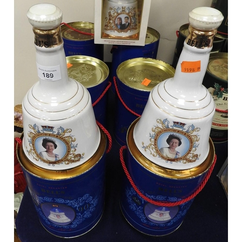 189 - Royal Commemorative Bells Scotch Whisky comprising two Elizabeth II 60th Birthday, 1986 (neither wit... 