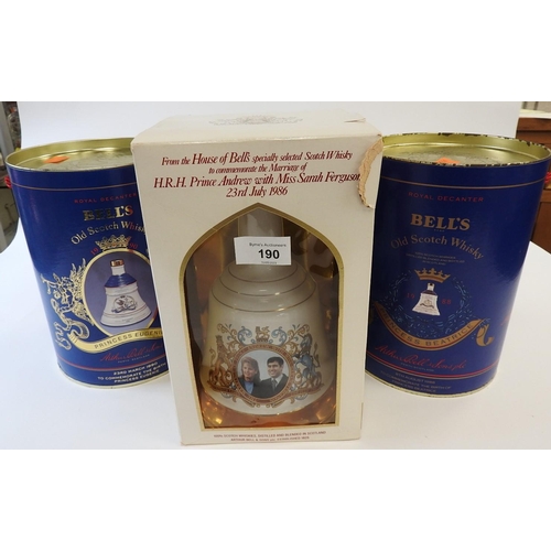 190 - Three Bells royal commemorative Scotch Whisky comprising the marriage of Prince Andrew and Sarah Fer... 