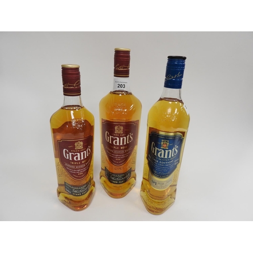 203 - Grant's Cask Edition No. 1 Scotch Whisky, also Grant's Triple Wood Scotch Whisky (1 litre), and anot... 