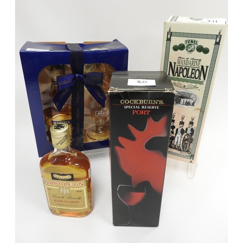 211 - Martell V.S. Fine Cognac, half bottle, boxed and with brandy balloon, also Napoleon French Brandy ha... 