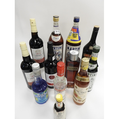 213 - Mixed spirits and liqueurs including Vermouth, Bacardi and Baileys etc (12)